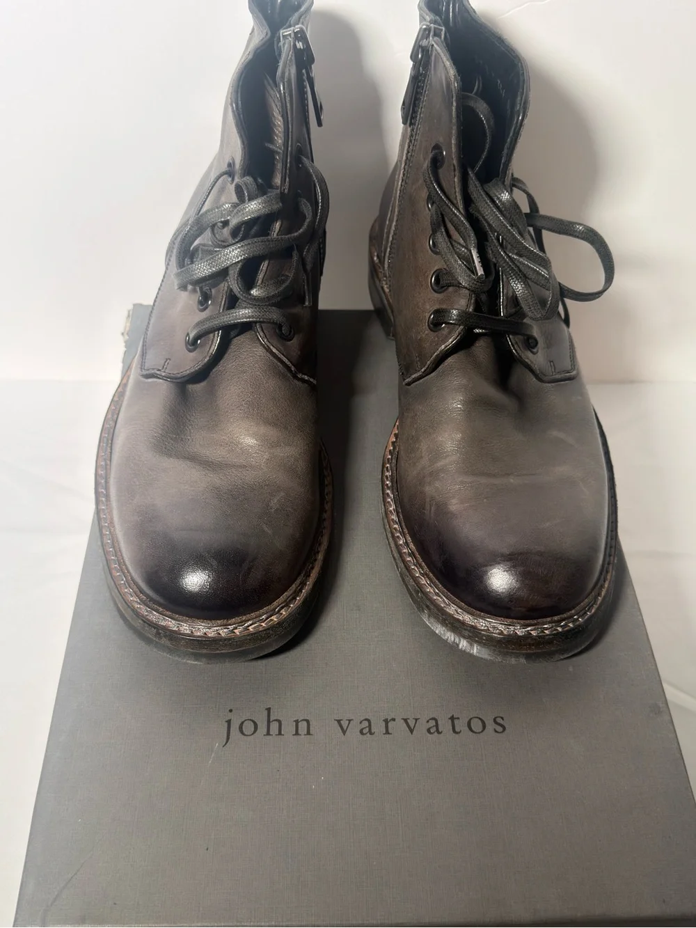 John Varvatos Dark Brown Leather Lace-Up Combat Boots
